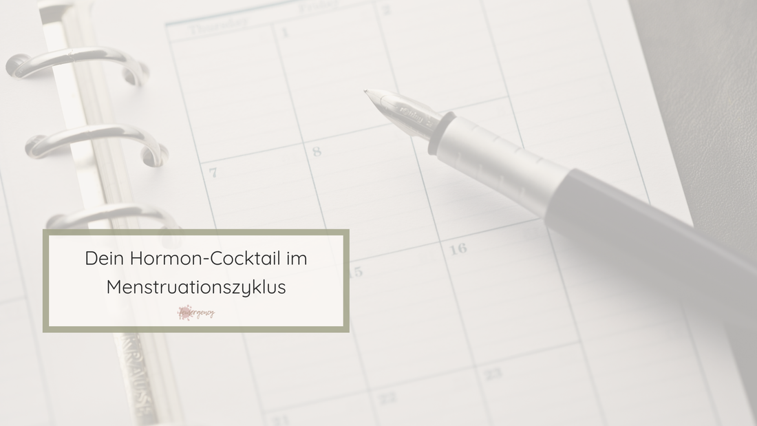 Aufgeschlagener Kalender mit Füllfeder auf heller Fläche als ruhige visuelle Einordnung eines Artikels über Östrogen und Progesteron im Menstruationszyklus.
